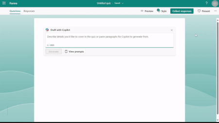Type in prompt to generate quiz draft