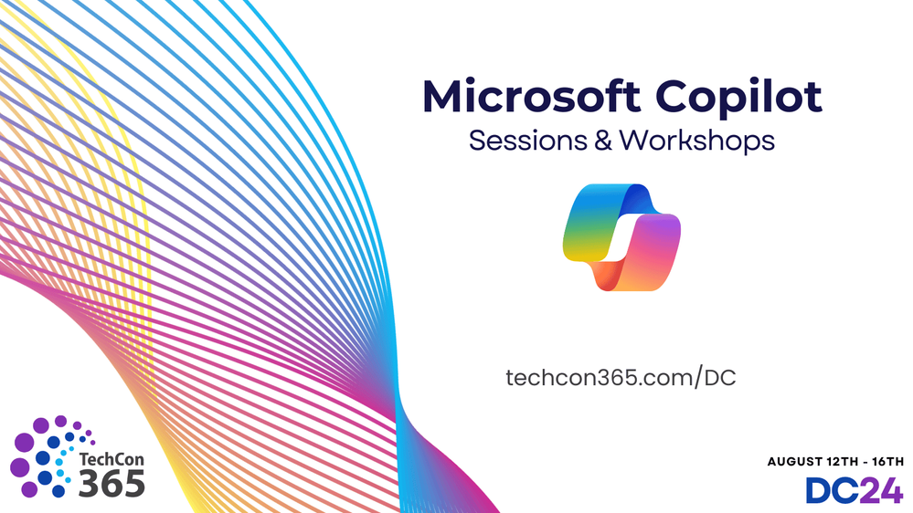 Get up to speed on #MicrosoftCopilot and AI with 27 sessions and 7 workshops at #TechCon365 in Washington DC August 12-16. https://techcon365.com/DC/sessions#sz-tab-244363
