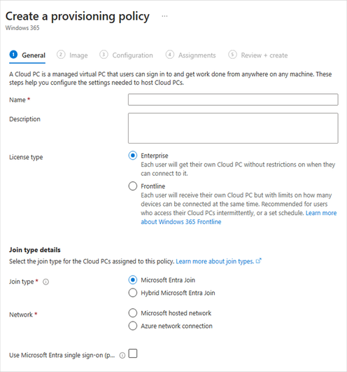 How to provision a policy and SSO for Windows 365 via the Microsoft Intune admin center