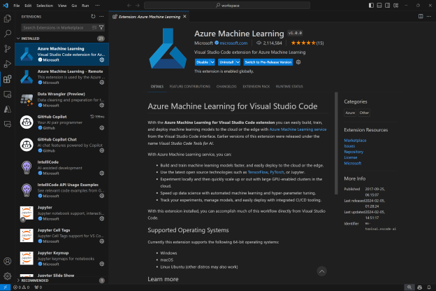 Azure Machine Learning Extension in VS Code