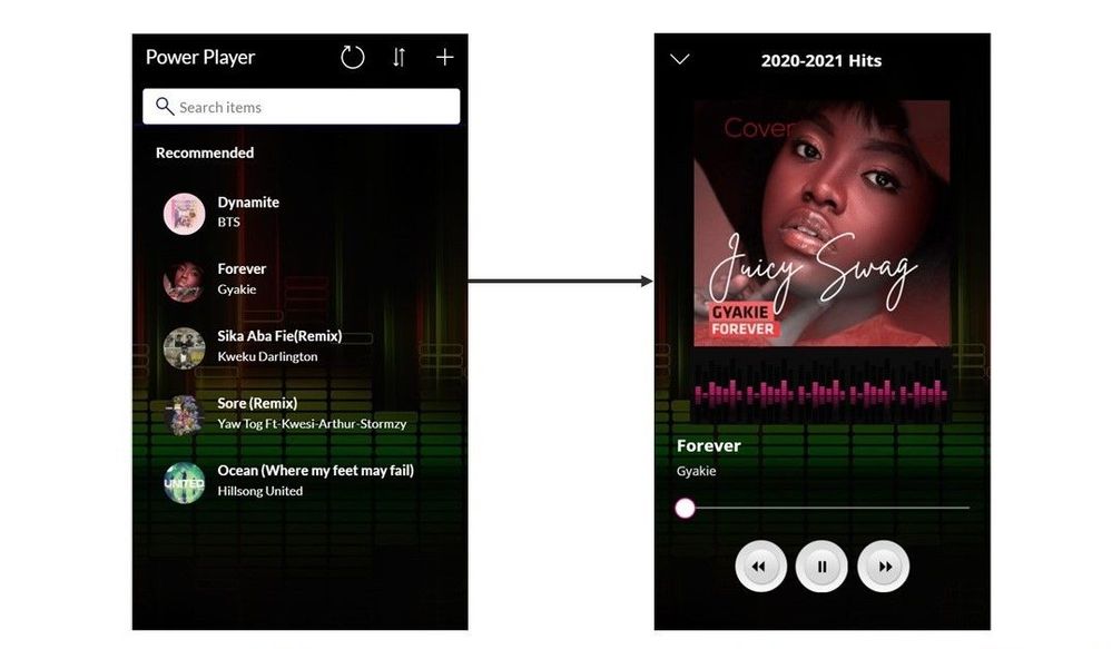 User Interface of the Power Audio Player fully SharePoint integrated.