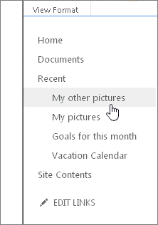 Name of the picture library appears in Quick Launch.