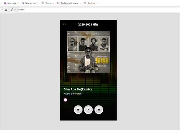 App interface for the play screen.