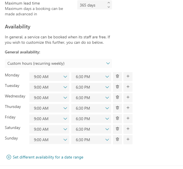 Service Availability Hours