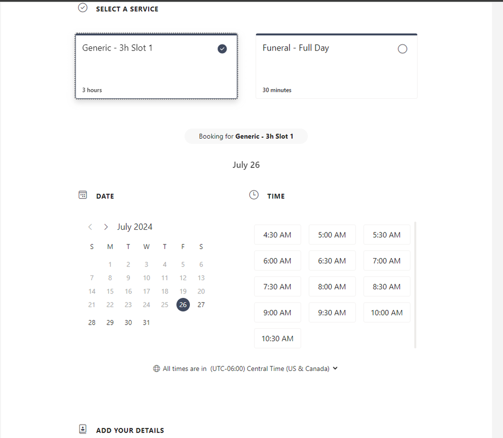 Public Bookings Page