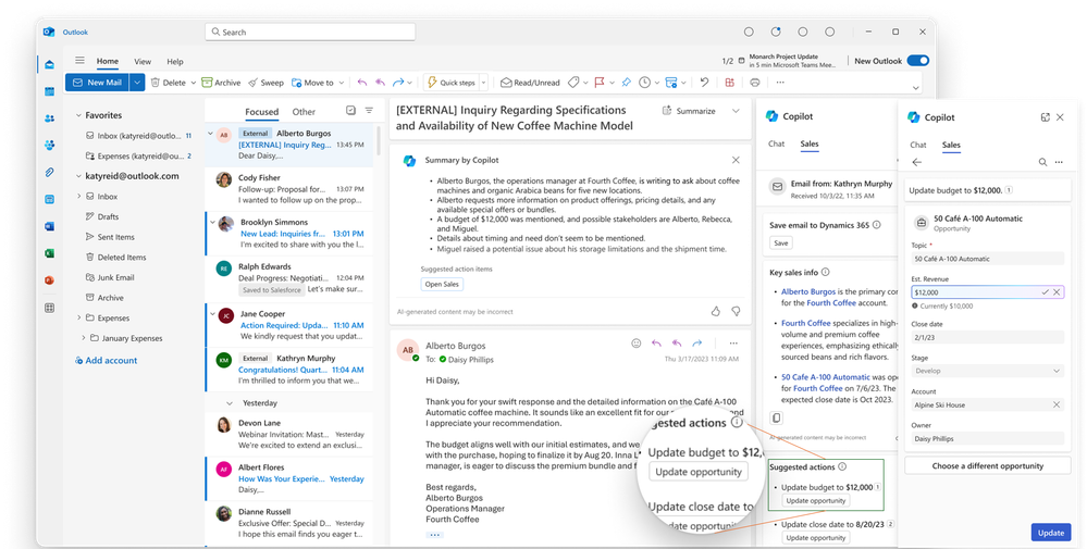 Screenshot of suggested CRM updates user interface