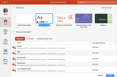 Default theme template in PowerPoint for Mac