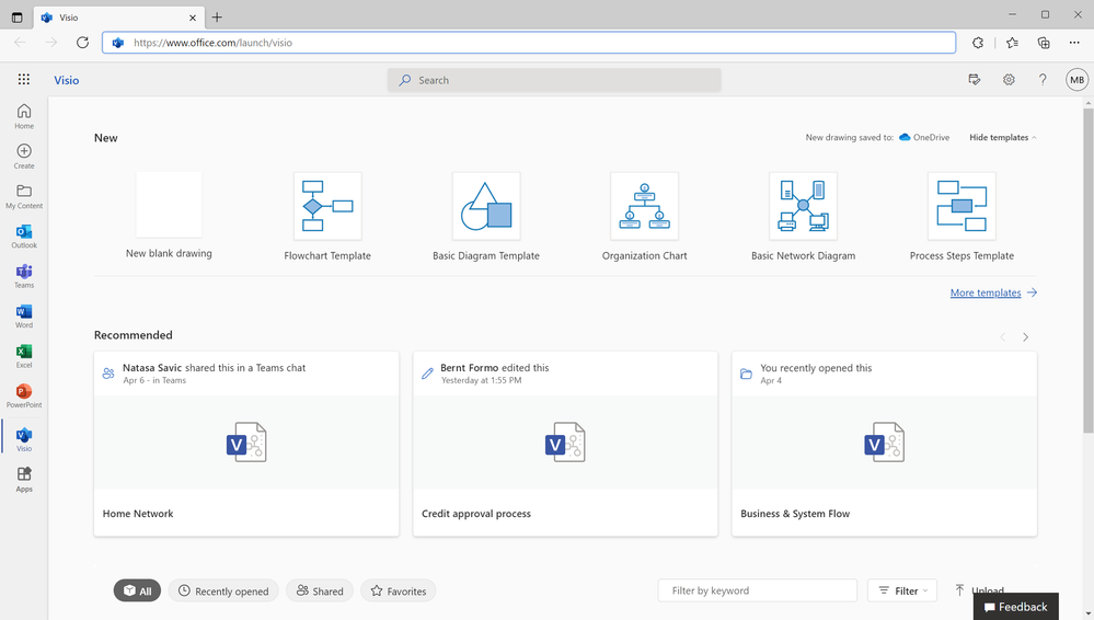 Visio start screen