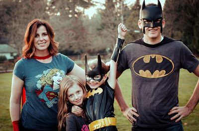 Clint Covington and his family dressed up in superhero costumes