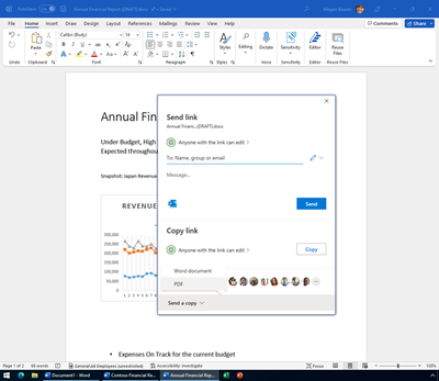 File  > Send a Copy > PDF path to creating a PDF in Word
