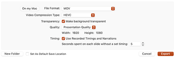 Export to Video settings for transparent backgrounds in PowerPoint for Mac