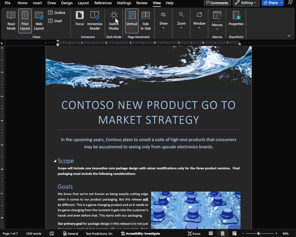 Switch between regular and Dark Mode in Word for Windows