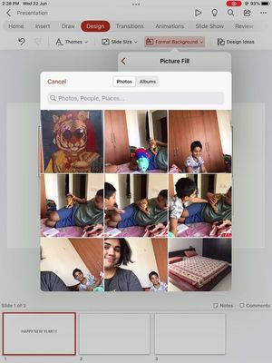 Insert Picture to add an image to a slide background in PowerPoint for iPad