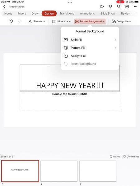 Format Background dialog box in PowerPoint for the iPad