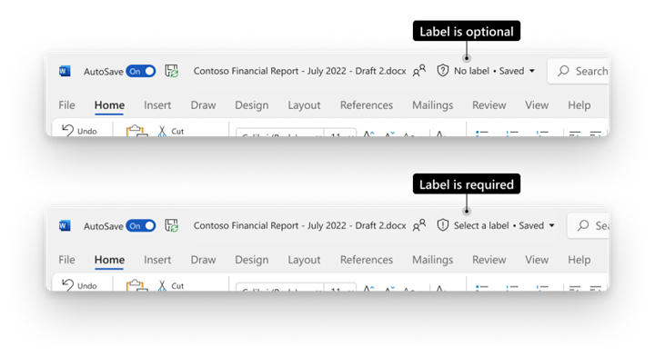 Different icons show when a label is required versus optional