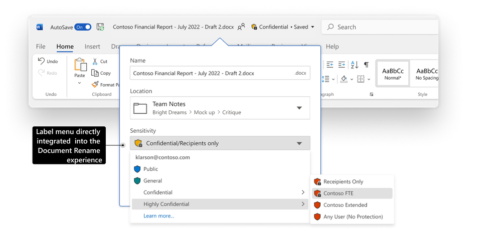Dropdown label menu appears when you click the document title