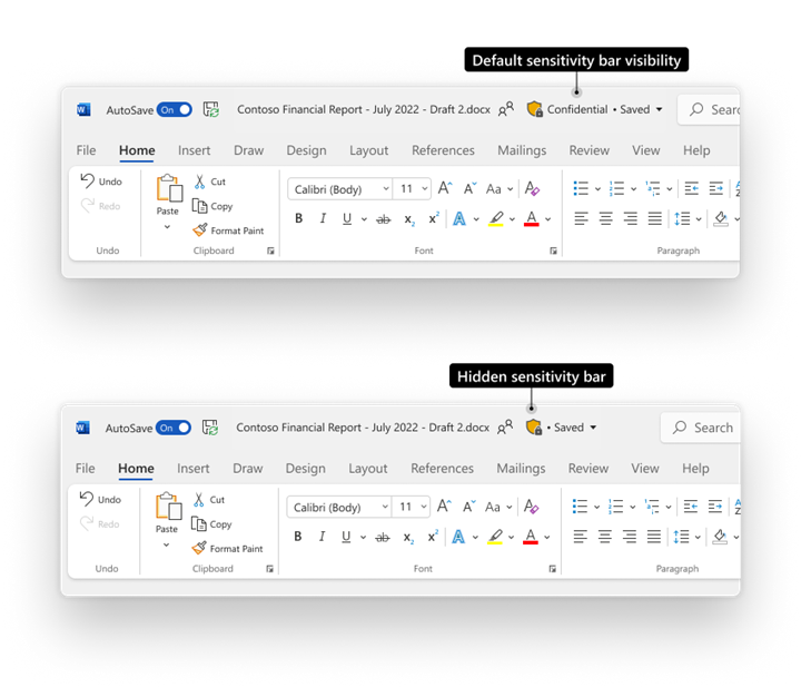 Custom admin configurations to hide or keep visible the sensitivity bar