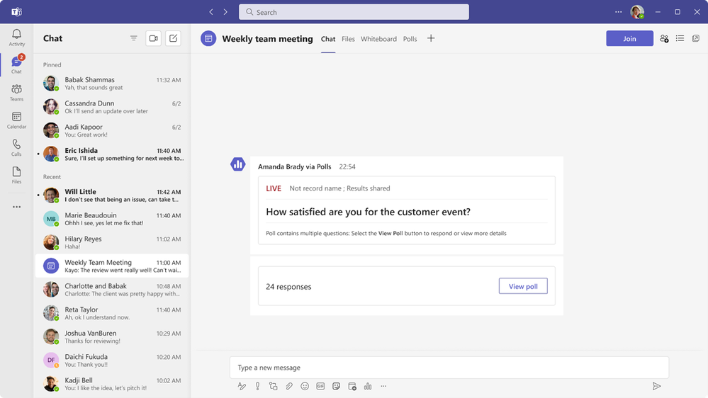 Interact with the poll as an attendee in Teams