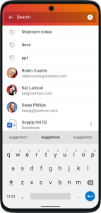 Search screen for Microsoft 365 Mobile