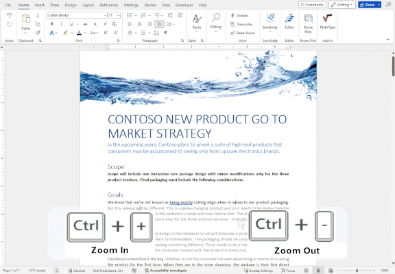 New Zoom shortcuts in Word