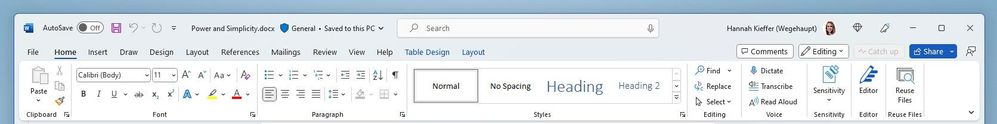 QAT visible above the ribbon in Word on Windows 11