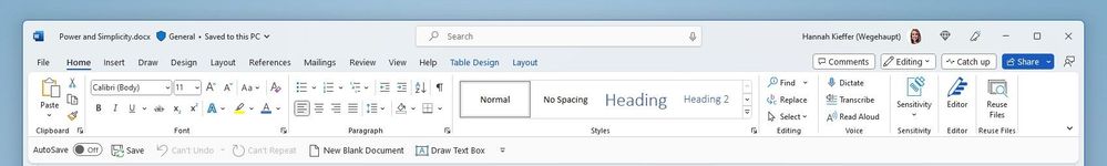 QAT with customization visible below the ribbon in Word on Windows 11