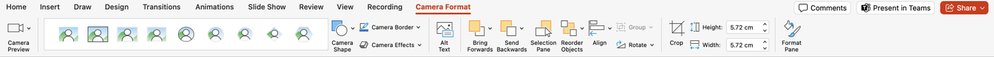 Camera Format tab on the ribbon