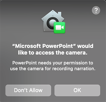 PowerPoint permission to access the camera