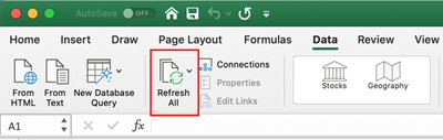 Refresh All in Excel ribbon