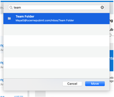 Search result with Move button selected
