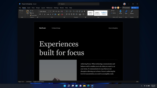 Word and Windows 11 in Dark Mode