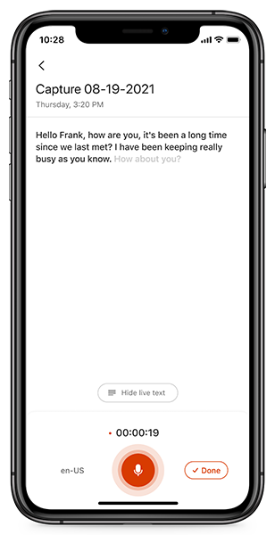 Transcription in voice capture interface