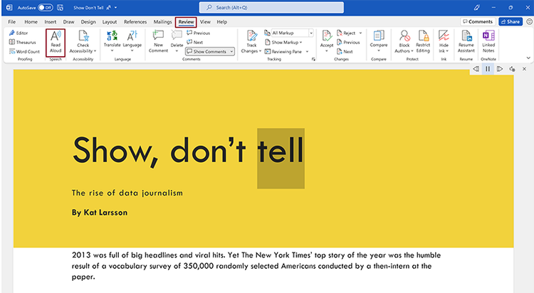 Read Aloud feature in Word