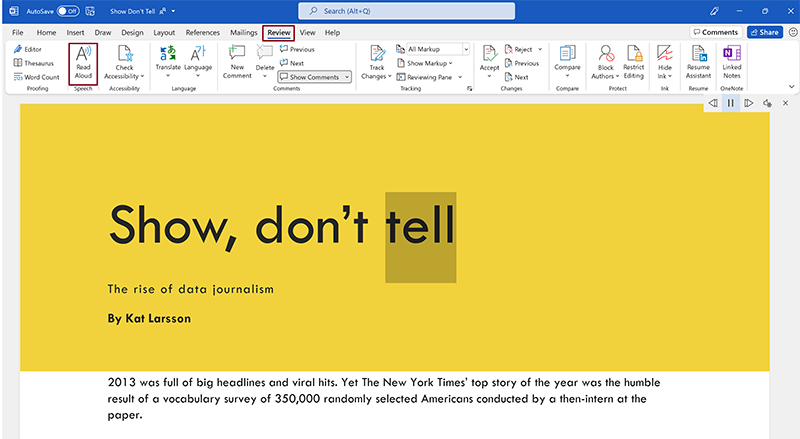 Read Aloud feature in Word