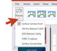 Select camera feed source for cameo on the PowerPoint ribbon