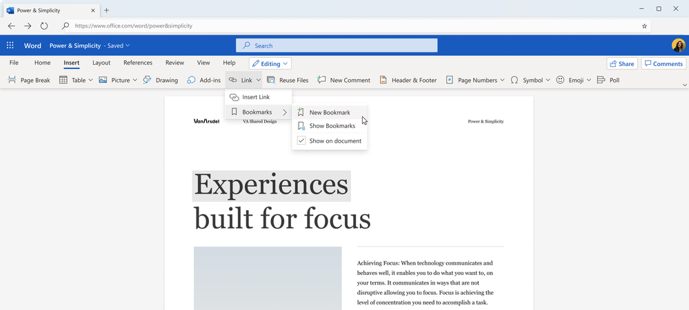 New Bookmark command