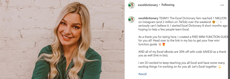 Celebrating 1 million Excel Dictionary followers on Instagram