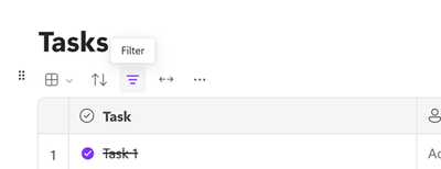 The filter icon above a Task List in Microsoft Loop