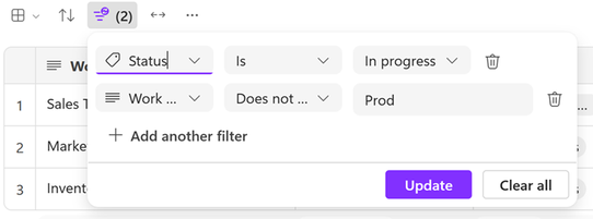 The filter icon in Microsoft loop, with a visual overlay indicating that the filter is dirty
