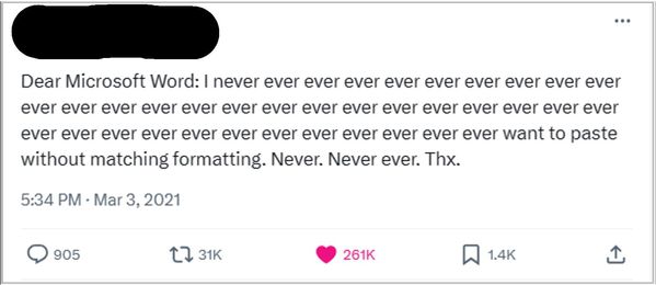Tweet from a passionate Word user