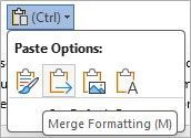 Paste Options on the Word ribbon in Windows