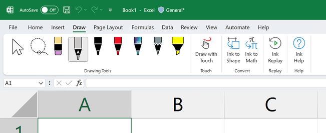Select the Ink to Text Pen in Excel for Windows