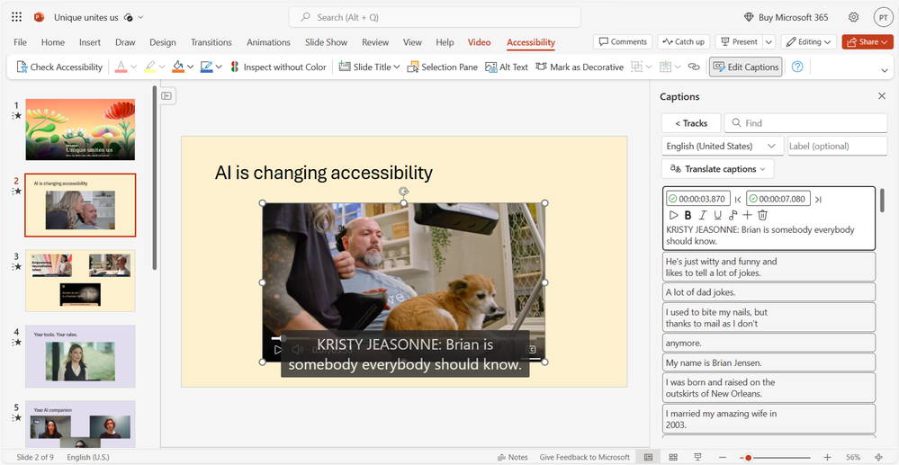 Captions Editor in PowerPoint for the web