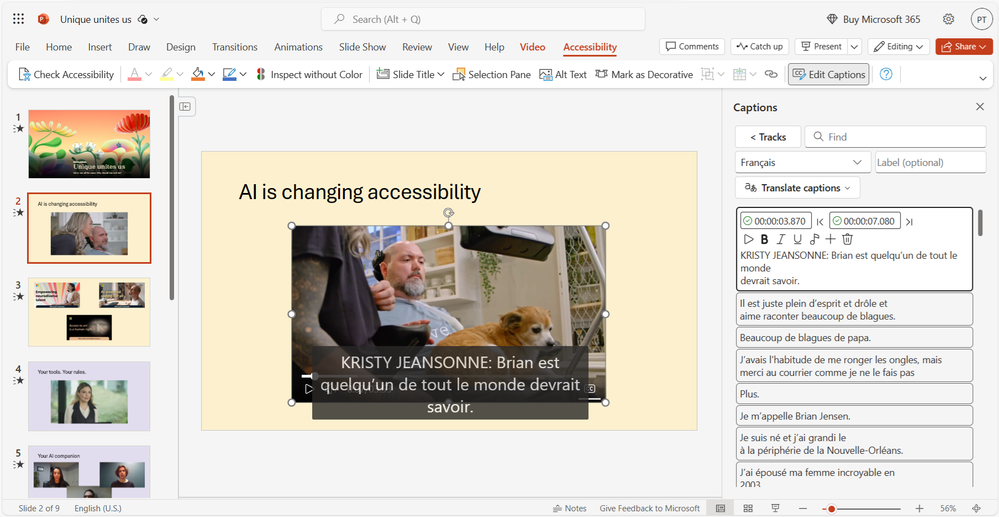 Translate captions automatically in PowerPoint for the web