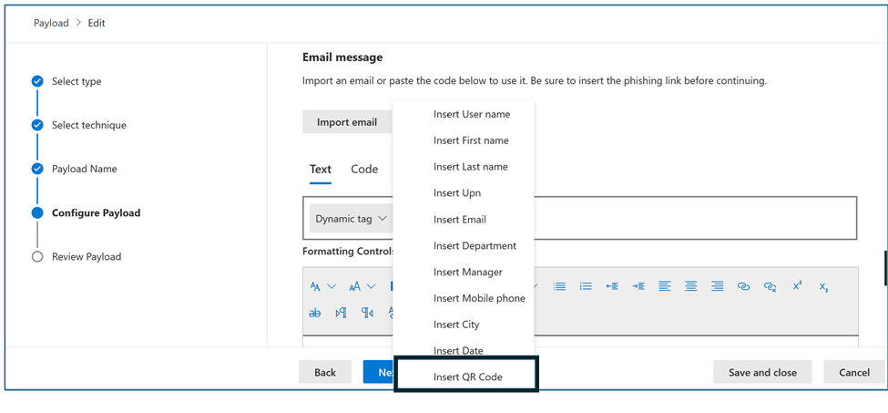 Image 1: Insert QR code dropdown