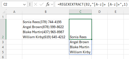 Extracting names from text using the pattern 