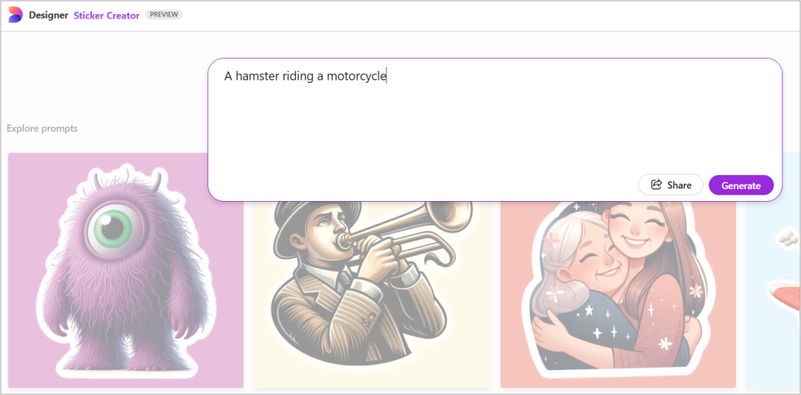 Writing a prompt in Sticker Creator for Microsoft Designer