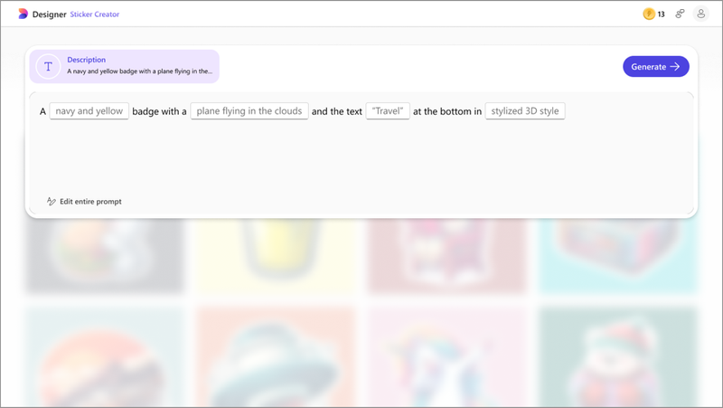 Using fill-in-the-blank prompts in Sticker Creator for Microsoft Designer