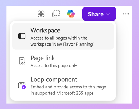 Share button on a Loop workspace