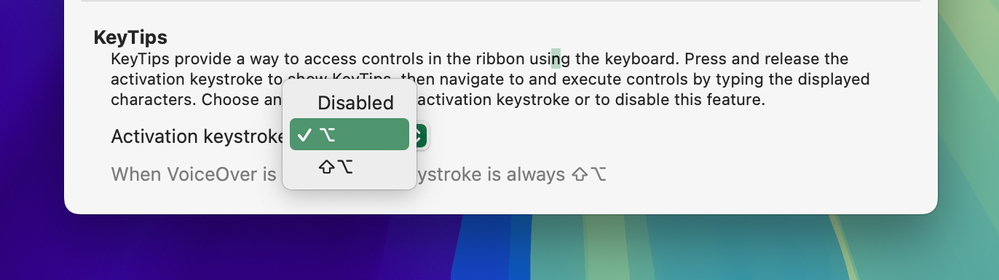 Excel KeyTip preferences dialog